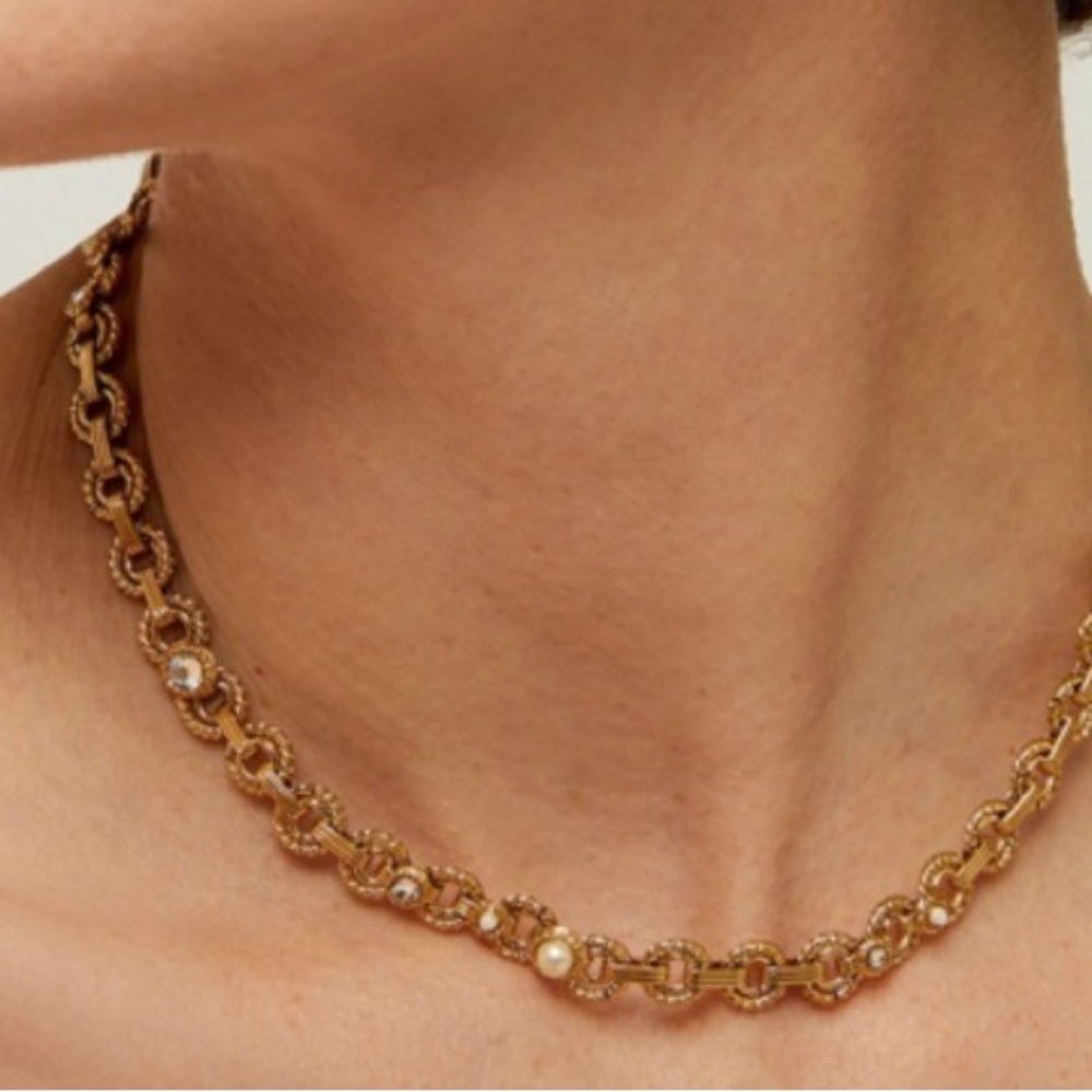 Gold Mistral Necklace with mother of Pearl and Crystal Details - Women Jewelry